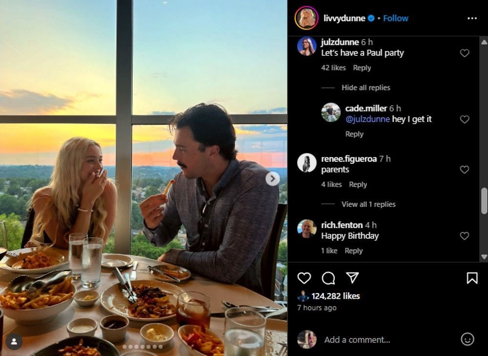 Screenshot of Instagram's comments section (@livvydunne).